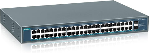 YuanLey 48 Port Gigabit PoE Switch Unmanaged with 2 1000Mbps SFP Uplink, 50 Port 802.3af/at 800W High Power PoE+ Network Switch, Metal Rackmount Power Over Ethernet Switch