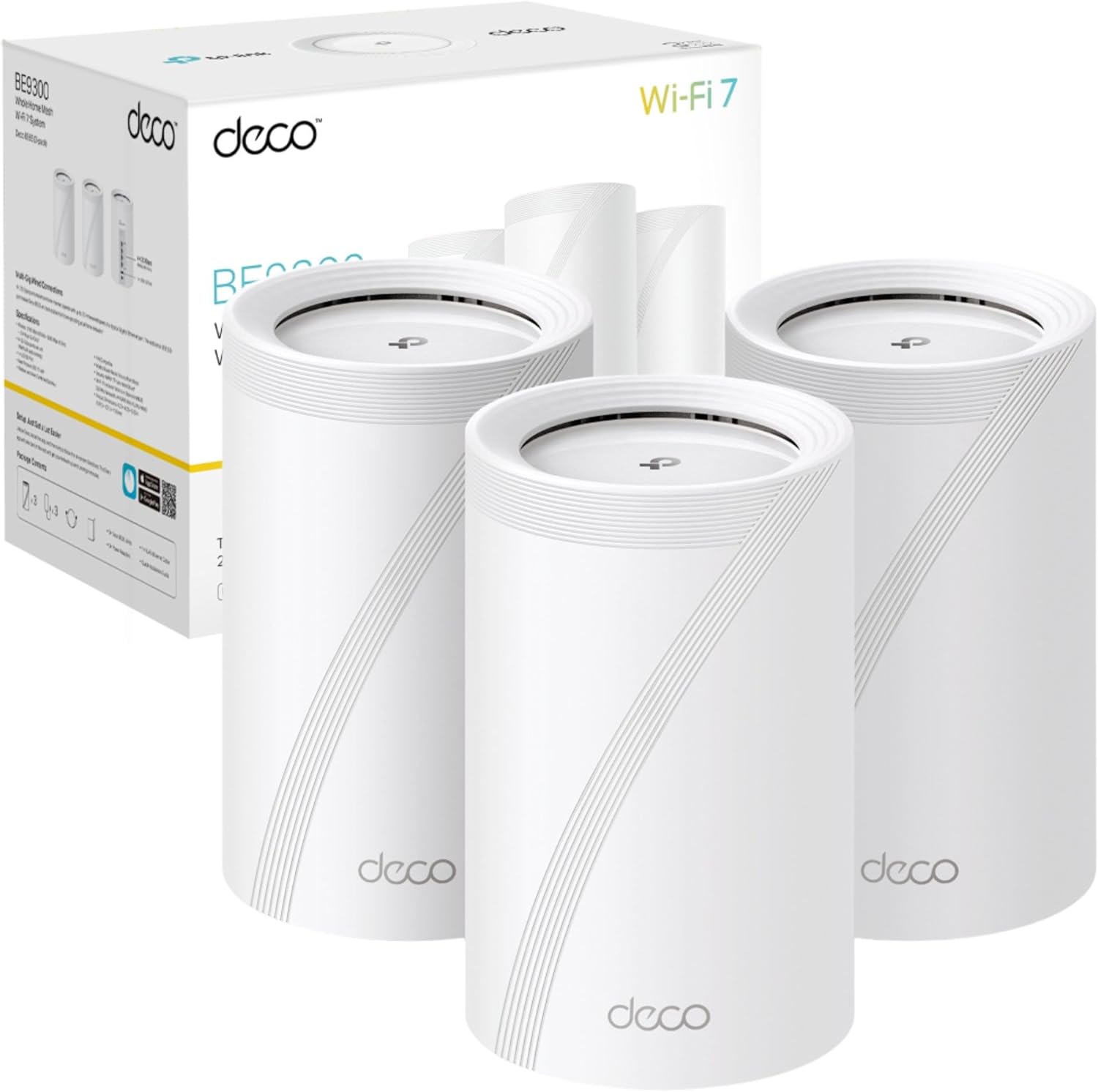 TP-Link Deco BE65 BE9300 Tri-Band Whole Home Mesh WiFi 7 System, Speeds up to 9214 Mbps, AI-Driven, Connect Over 200 Devices, Ideal for Gaming&4K, Easy Setup, Mesh System 2.5G Connectivity, Pack of 3