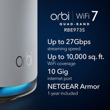 NETGEAR Orbi Quad-band WiFi 7 Mesh System (RBE973S), WiFi 7 Router Plus 2 Satellite Extenders ,