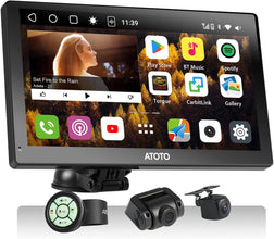 ATOTO P9 9inch QLED Digital Media Receivers Android Portable Car Stereo, 4G+32G, Wireless CarPlay & Android Auto, 4G LTE, 2 Bluetooth, GPS Tracking, HDMI Input, with 1080P Dash & Rear Cam, P909PR-S3