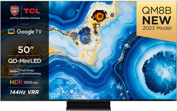 TCL 50QM8B 50-inch QLED Mini LED Smart TV, 4K HDR Premium 1300nits, Powered by Google TV (Dolby Vision & Atmos, Onkyo 2.0 sound system, 144Hz Motion Clarity Pro, Hands-Free Voice Control)