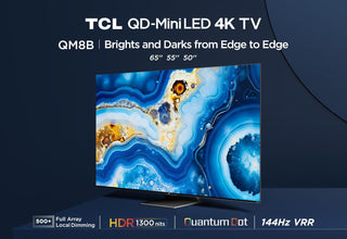 TCL 50QM8B 50-inch QLED Mini LED Smart TV, 4K HDR Premium 1300nits, Powered by Google TV (Dolby Vision & Atmos, Onkyo 2.0 sound system, 144Hz Motion Clarity Pro, Hands-Free Voice Control)