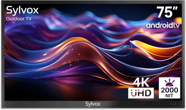 SYLVOX 75” Outdoor TV, 4K UHD Smart Outdoor Television 2000 nits High Brightness, IP55 Waterproof TV with Chromecast, Voice Assistant, Android Outside TV for Full Sun (Pool Pro Series)