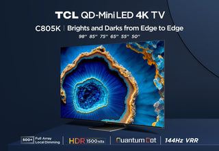 TCL 98C805K 98-inch QLED Mini LED, 4K HDR Premium 1300nits, Smart TV Powered by Google TV (Dolby Vision & Atmos, Onkyo 2.0 sound system, 144Hz Motion Clarity Pro, Hands-Free Voice Control)