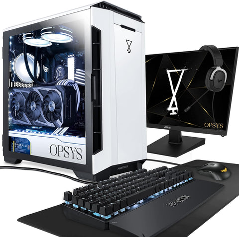 OPSYS Magna-X6 White Gaming PC Computer with Monitor & Gamer Keyboard/Mouse (AMD Ryzen 9-7900X, Geforce RTX 4080, 2TB NVMe SSD, 2TB HDD, 32GB RAM, Bluetooth, Windows 11)